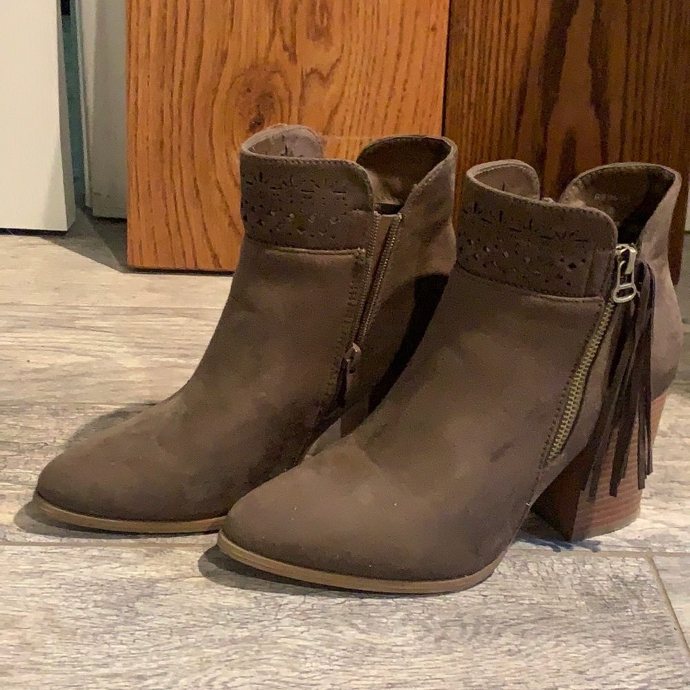Brown fringe booties